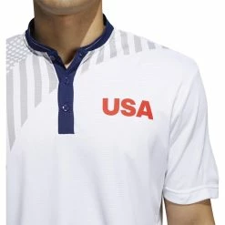 ADIDAS USA Olympics Friday Polo -golf ball Shop adidas usa olympics friday polo white grey two dark blue 03 67774.1659042797