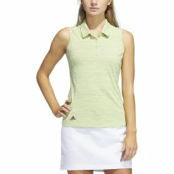 ADIDAS Women's Space-Dyed Sleeveless Polo -golf ball Shop adidas womens space dyed sleeveless polo pulse lime legacy indigo 01 05935.1647975079