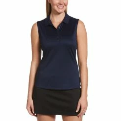Callaway Women's Solid Knit Sleeveless Polo -golf ball Shop callaway womens solid knit sleeveless polo peacoat 01 14769.1656597778