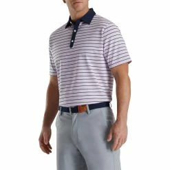FootJoy Accented Stripe Lisle Self Collar Polo -golf ball Shop footjoy accented stripe lisle self collar polo lavender white navy 01 89212.1673905424