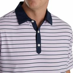 FootJoy Accented Stripe Lisle Self Collar Polo -golf ball Shop footjoy accented stripe lisle self collar polo lavender white navy 03 82088.1673906618
