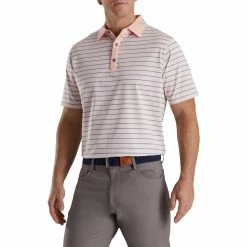 FootJoy Accented Stripe Lisle Self Collar Polo -golf ball Shop footjoy accented stripe lisle self collar polo quartz pink white graphite 01 50186.1673903542