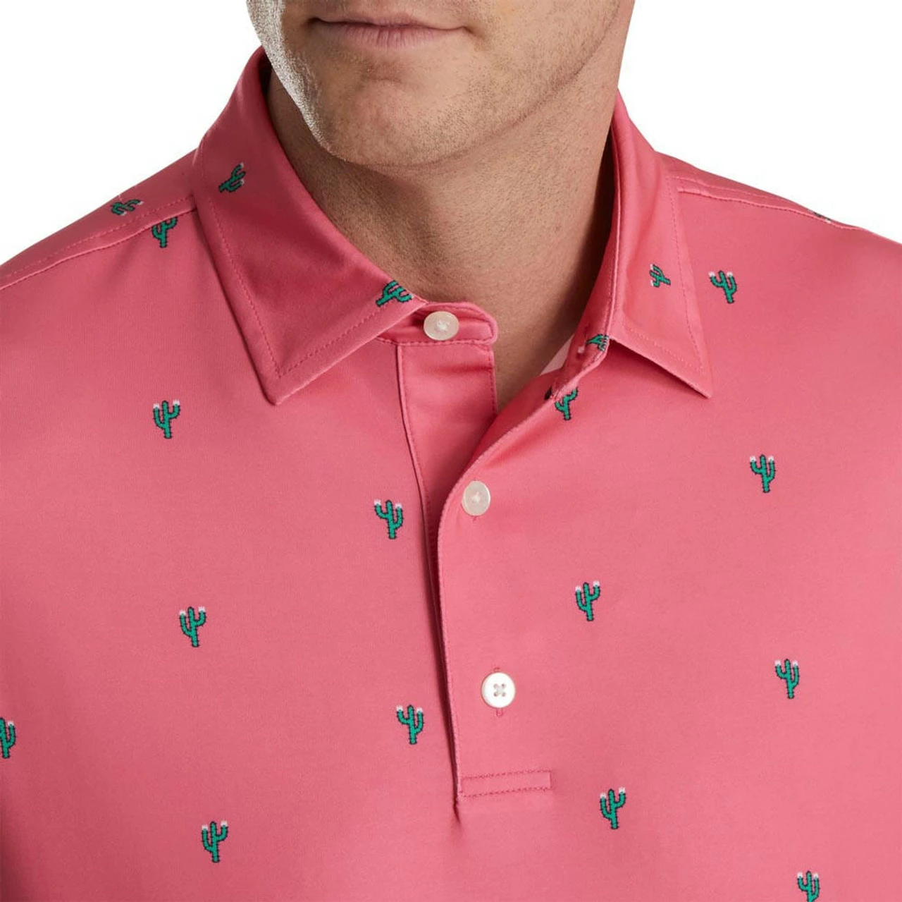 FootJoy Cactus Print Lisle Self Collar Polo 5 FootJoy Cactus Print Lisle Self Collar Polo - Image 3
