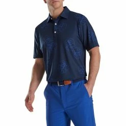 FootJoy Jungle Leaf Print Lisle Self Collar Polo -golf ball Shop footjoy jungle leaf print lisle self collar polo navy tonal 01 19966.1673902085