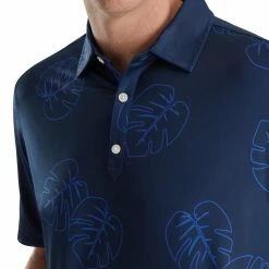 FootJoy Jungle Leaf Print Lisle Self Collar Polo -golf ball Shop footjoy jungle leaf print lisle self collar polo navy tonal 03 61722.1673907337