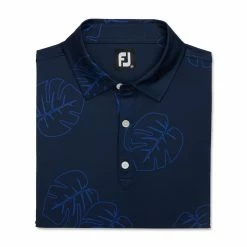 FootJoy Jungle Leaf Print Lisle Self Collar Polo -golf ball Shop footjoy jungle leaf print lisle self collar polo navy tonal 04 36166.1673905024