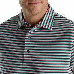 FootJoy Multi Stripe Lisle Self Collar Polo -golf ball Shop footjoy multi stripe lisle self collar polo white watermelon navy 03 68119.1673907178