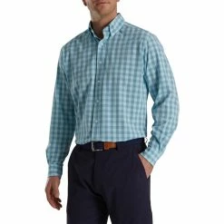 FootJoy Stretch Woven Gingham Shirt -golf ball Shop footjoy stretch woven gingham shirt denim azure 01 47139.1671654467