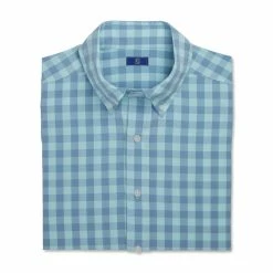 FootJoy Stretch Woven Gingham Shirt -golf ball Shop footjoy stretch woven gingham shirt denim azure 04 76832.1671652269