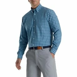 FootJoy Stretch Woven Gingham Shirt -golf ball Shop footjoy stretch woven gingham shirt dusk blue ink 01 07717.1671652790