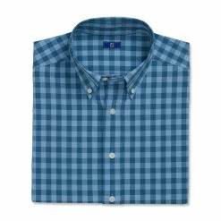 FootJoy Stretch Woven Gingham Shirt -golf ball Shop footjoy stretch woven gingham shirt dusk blue ink 04 20599.1671652256
