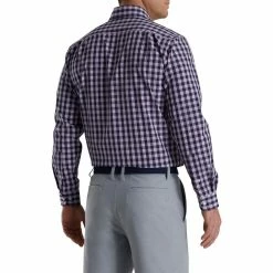 FootJoy Stretch Woven Gingham Shirt -golf ball Shop footjoy stretch woven gingham shirt lavender navy 02 80400.1671652156