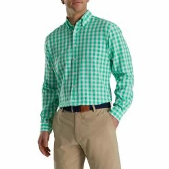FootJoy Stretch Woven Gingham Shirt -golf ball Shop footjoy stretch woven gingham shirt light sea green white 01 42111.1671652042