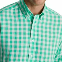 FootJoy Stretch Woven Gingham Shirt -golf ball Shop footjoy stretch woven gingham shirt light sea green white 03 39463.1671652801