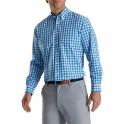 FootJoy Stretch Woven Gingham Shirt -golf ball Shop footjoy stretch woven gingham shirt white royal 01 17458.1671654226