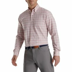 FootJoy Super Soft Woven Plaid Shirt -golf ball Shop footjoy super soft woven plaid shirt white coral pink graphite 01 43825.1671653343