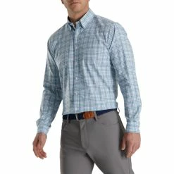 FootJoy Super Soft Woven Plaid Shirt -golf ball Shop footjoy super soft woven plaid shirt white dusk blue ink 01 12854.1671653270