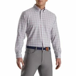 FootJoy Super Soft Woven Plaid Shirt -golf ball Shop footjoy super soft woven plaid shirt white lavender sage navy 01 70774.1671653110