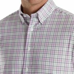 FootJoy Super Soft Woven Plaid Shirt -golf ball Shop footjoy super soft woven plaid shirt white lavender sage navy 03 14175.1671654479