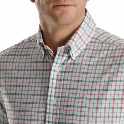 FootJoy Super Soft Woven Plaid Shirt -golf ball Shop footjoy super soft woven plaid shirt white sea green watermelon 03 78406.1671652599