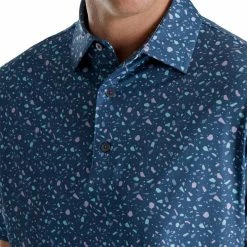 FootJoy Terrazzo Print Lisle Self Collar Polo -golf ball Shop footjoy terrazzo print lisle self collar polo bluestone 03 96604.1673907120
