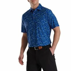 FootJoy Terrazzo Print Lisle Self Collar Polo -golf ball Shop footjoy terrazzo print lisle self collar polo ocean 01 39012.1673907105