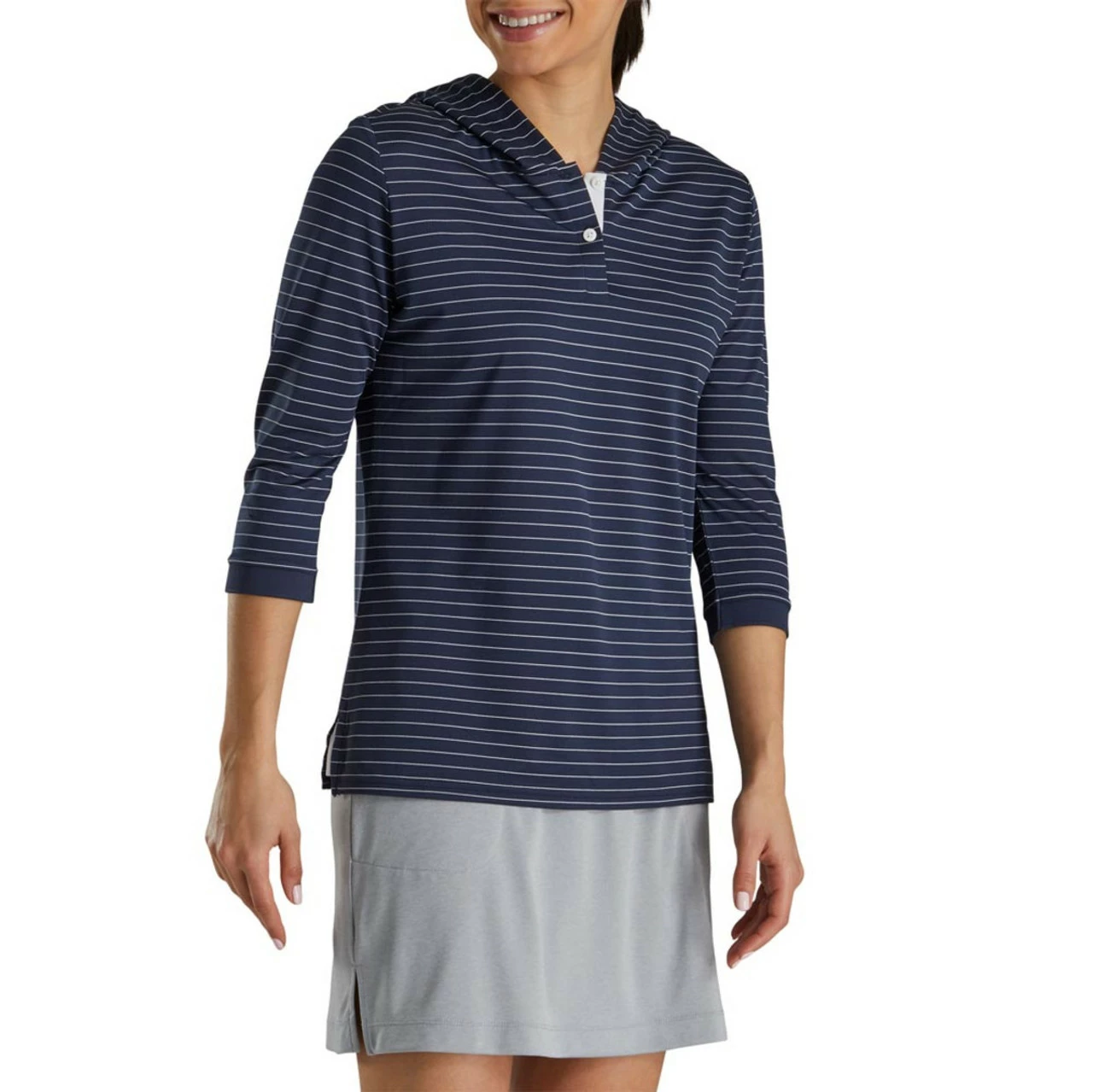 FootJoy Women's 3/4 Sleeve Pinstripe Hoodie 4 FootJoy Women's 3/4 Sleeve Pinstripe Hoodie - Image 2