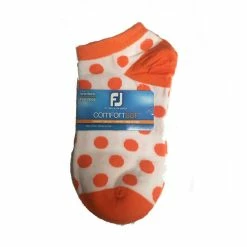 FootJoy Women's ComfortSof Low Cut Polka Dot Print Fashion Sock -golf ball Shop footjoy womens comfortsof low cut polka dot print fashion sock white orange 01 47830.1671654816