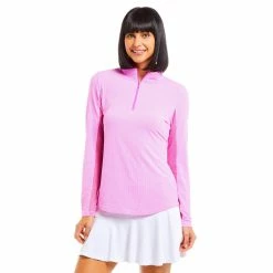 IBKUL Mini Check Long Sleeve Zip Mock -golf ball Shop ibkul mini check long sleeve zip mock hot pink 01 01307.1676598236