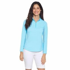 IBKUL Mini Check Long Sleeve Zip Mock -golf ball Shop ibkul mini check long sleeve zip mock turquoise 01 36108.1676583995