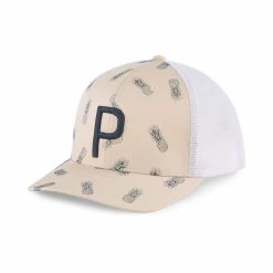 Puma Pineapple Trucker P Hat -golf ball Shop puma pineapple trucker p hat white pepper navy blazer 01 56386.1678814879