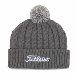 Titleist Cable Knit Pom Pom Beanie -golf ball Shop titleist cable knit pom pom beanie gray white 01 37918.1636747906