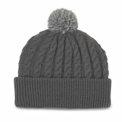 Titleist Cable Knit Pom Pom Beanie -golf ball Shop titleist cable knit pom pom beanie gray white 02 31891.1636747906