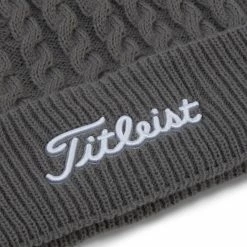 Titleist Cable Knit Pom Pom Beanie -golf ball Shop titleist cable knit pom pom beanie gray white 03 11784.1636747907