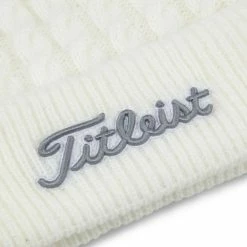 Titleist Cable Knit Pom Pom Beanie -golf ball Shop titleist cable knit pom pom beanie white gray 03 46375.1636747906